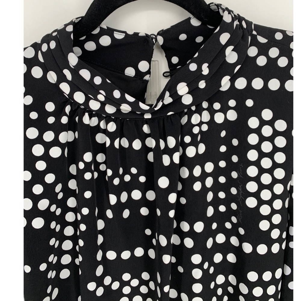 Karl Lagerfeld Paris Black White Polka Dot Tie Neck Dress Lined Size 12 - Picture 5 of 8